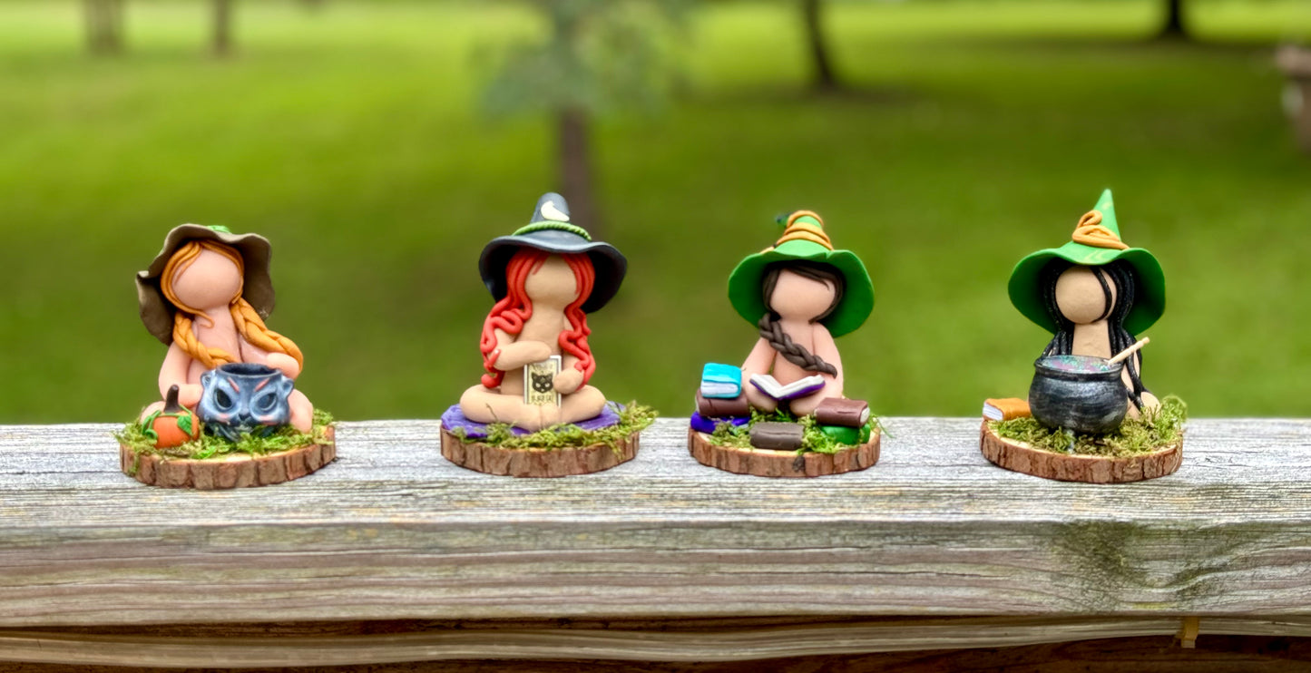 Handmade poly clay witches