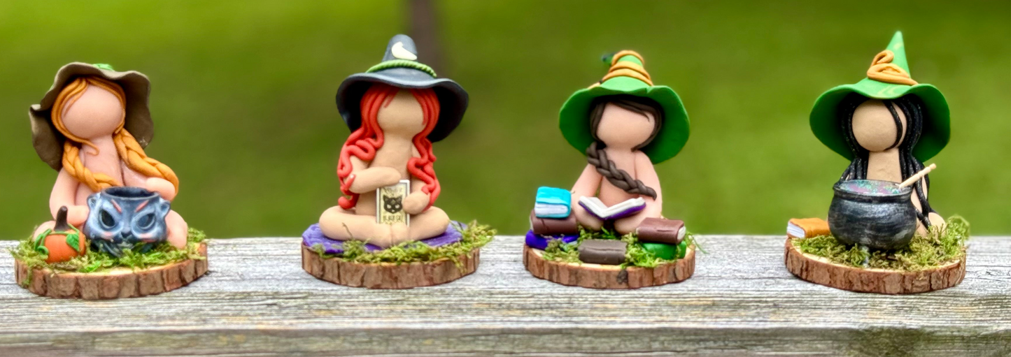 Handmade poly clay witches